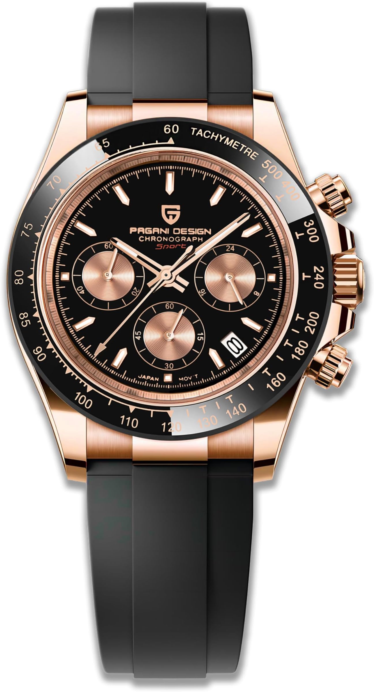 Pagani Design Men's Ceramic Bezel Stainless Steel Bracelet Chronograph Waterproof 100m Sapphire Glass Automatic Watch for Men