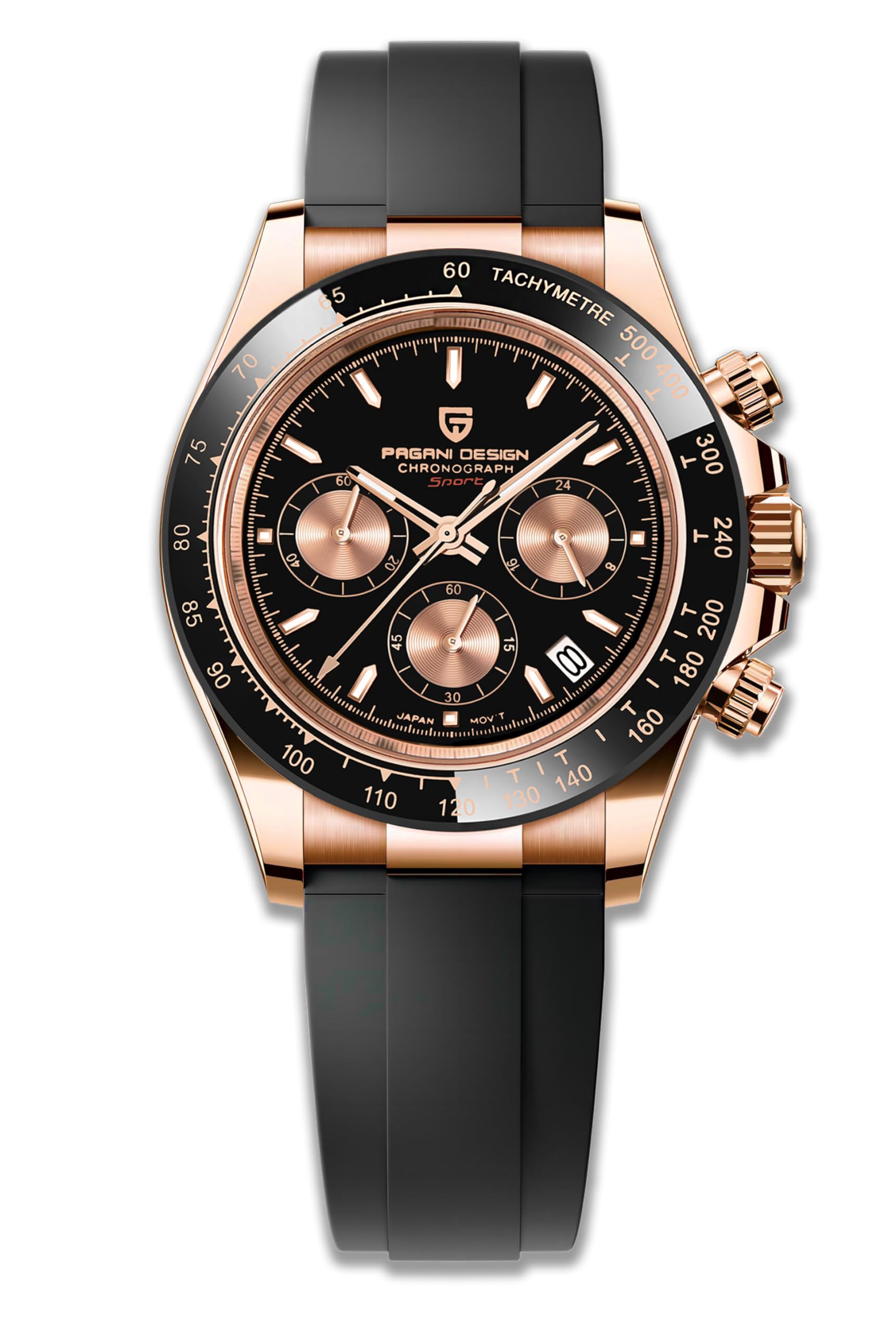 PAGRNE DESIGNPagani Design Men's Ceramic Bezel Stainless Steel Bracelet Chronograph Waterproof 100m Sapphire Glass Automatic Watch for Men