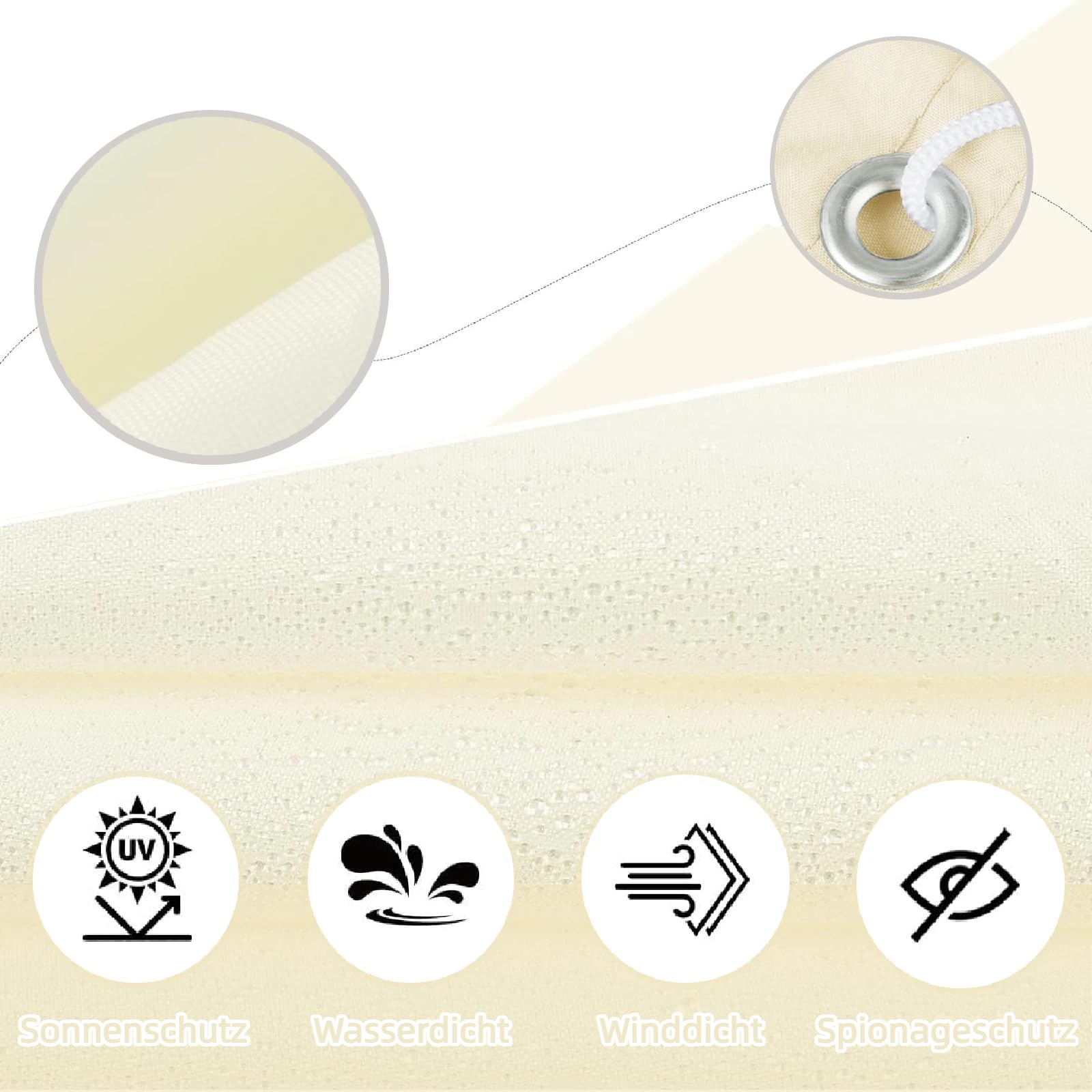 Sonnensegel Wasserdicht mit ösen 1x5m Rechteckig Windschutz und 98% UV-Schutz Reißfest Polyester Markisenstoff Sonnenschutz Balkon Mit Seil für Garten Terrasse Und Hellgrau Beige