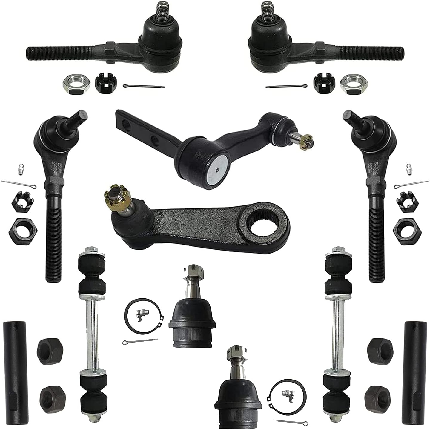 Detroit Axle - 4WD Front 12pc Suspension Kit for Ford Expedition F-150 F-250 Lincoln Navigator, Tie Rods Sway Bars Lower Ball Joints Idler & Pitman Arms Adjusting Sleeves Replacement
