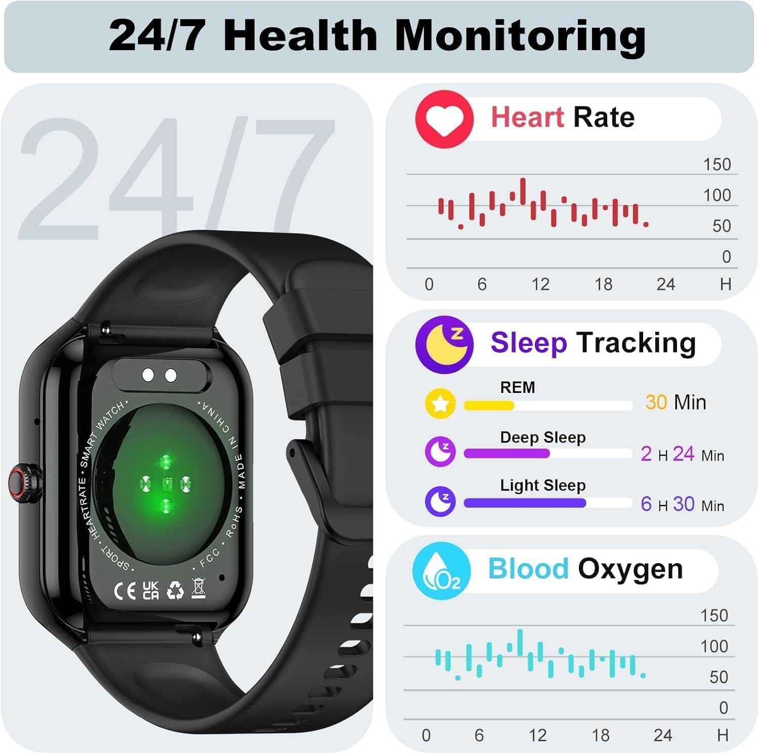 Montre Connectée Homme Femme,1.96" HD Bracelet Connecté avec Appel Bluetooth,Smart Watch Fitnessuhr 100+ Sportifs,Etanche IP68 Montre,Moniteur Sommeil Fréquence Cardiaque Podomètre, pour Android iOS