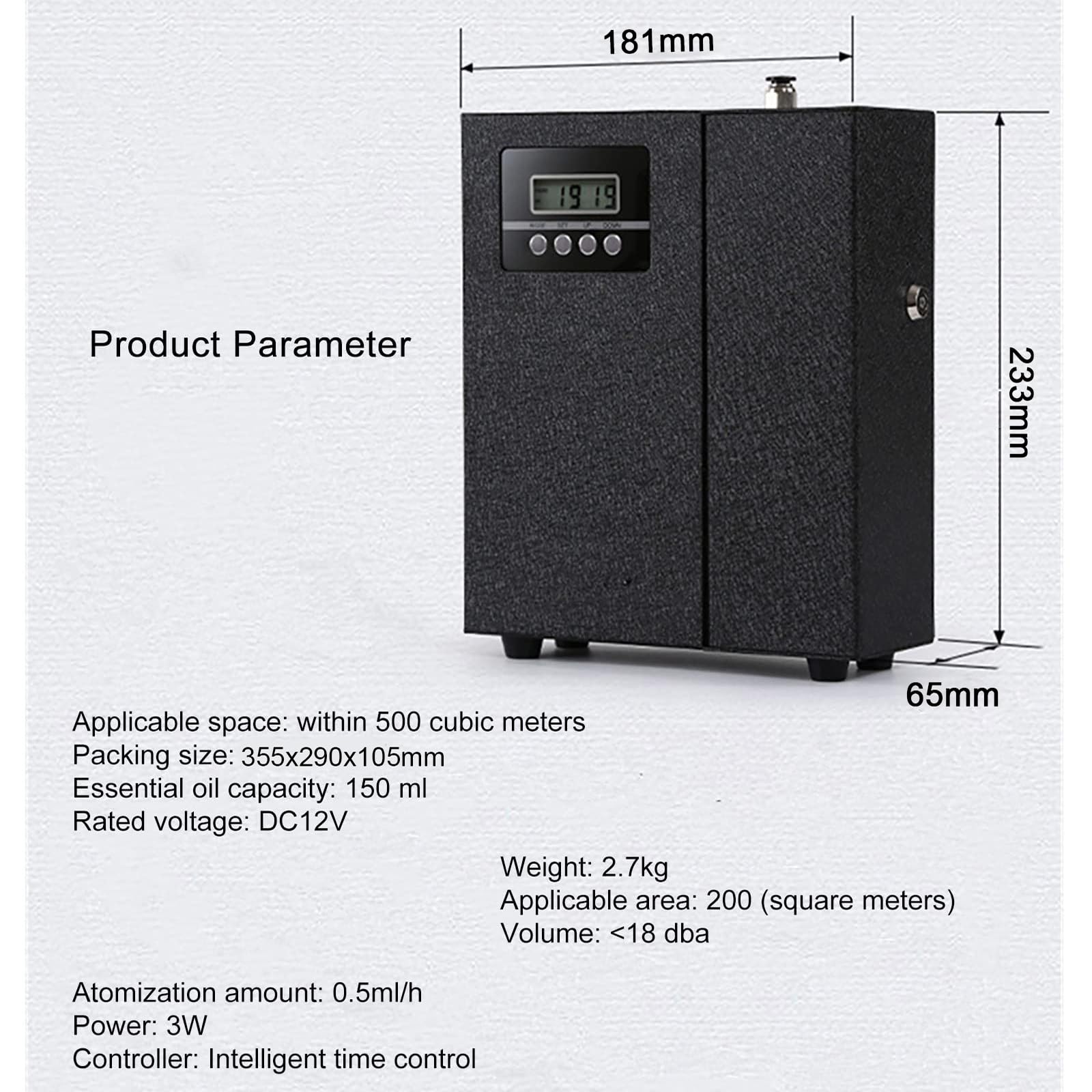 Difusor eléctrico de aroma con pantalla LED, difusor de aceite esencial nebulizante de 150 ml, cubre 200 pies cuadrados, 4 ajustes de temporización, ideal para el hogar, oficina, spa y hotel