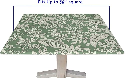 Miniatura 5 de Manteles ajustables cuadrados de primavera, hojas verdes y blancas, borde elástico, mantel de poliéster decorativo para el hogar, tela a prueba de