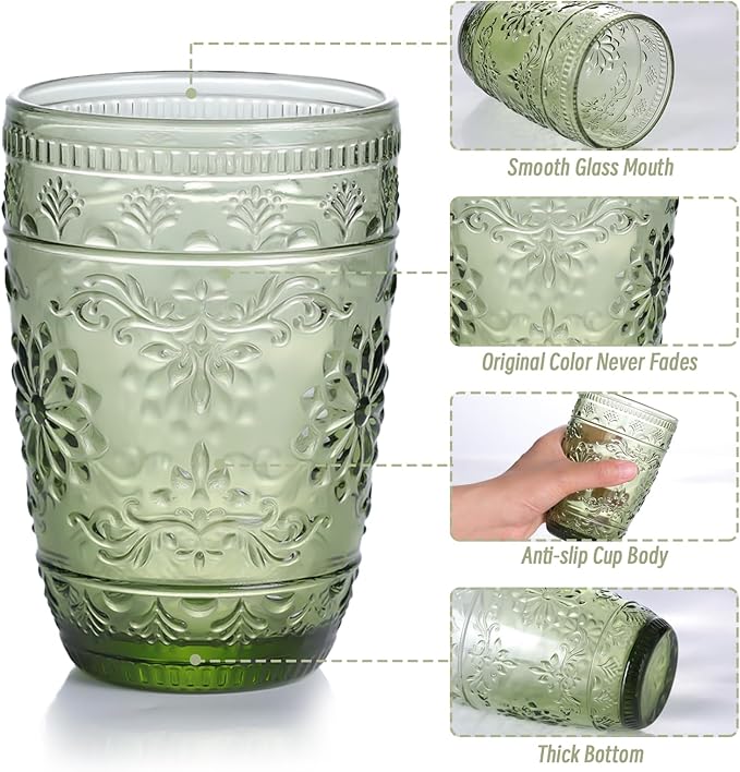 Set de 6 Vasos Altos 14 oz Verde, Vidrio con Diseño Floral miniatura 6