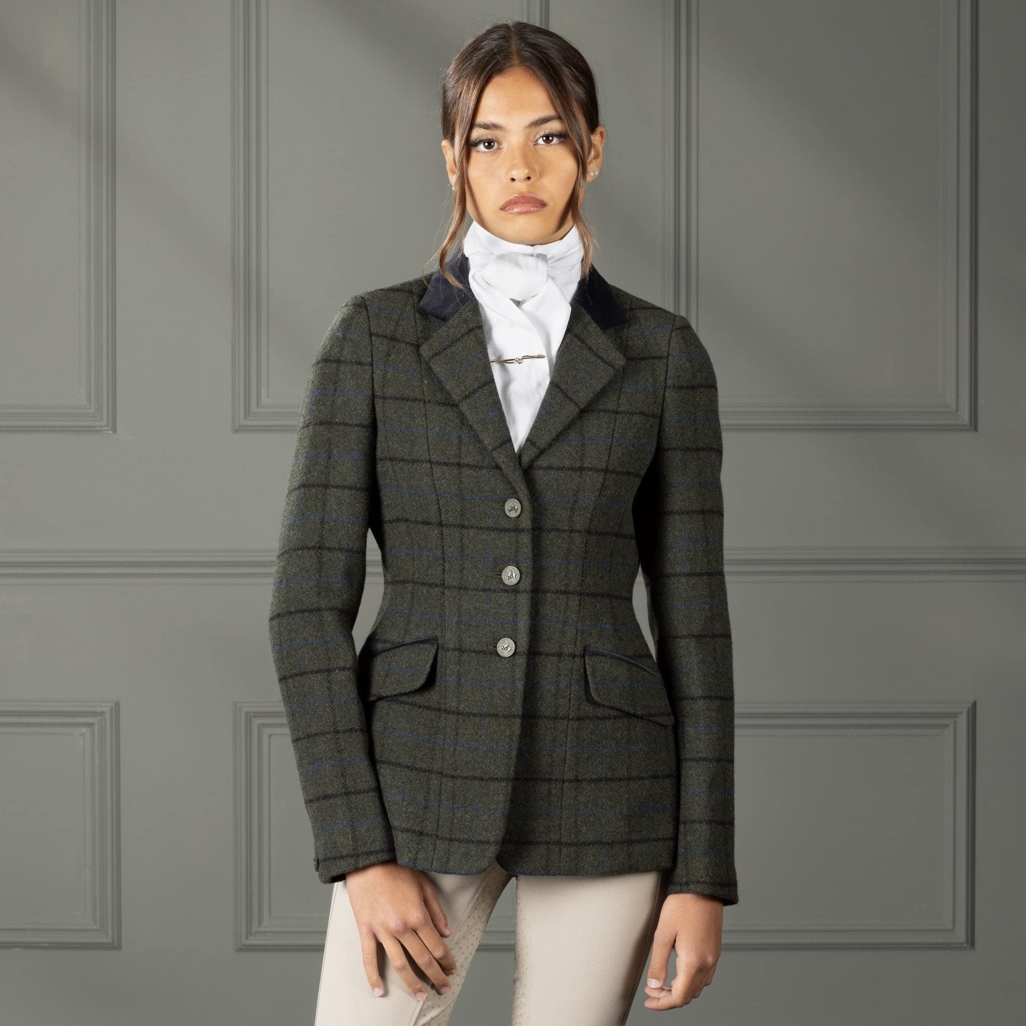 Shires Aubrion Saratoga Damen Reitjacke – Dunkelgrün kariert