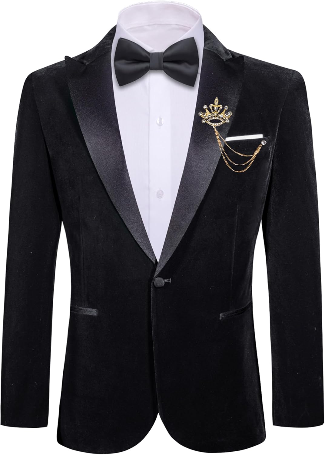 Barry.Wang Velvet Mens Blazer Mardi Gras Sport Coat Brooch Regular Fit Tuxedo Peaked Lapel Suit Jacket Carnival Parade