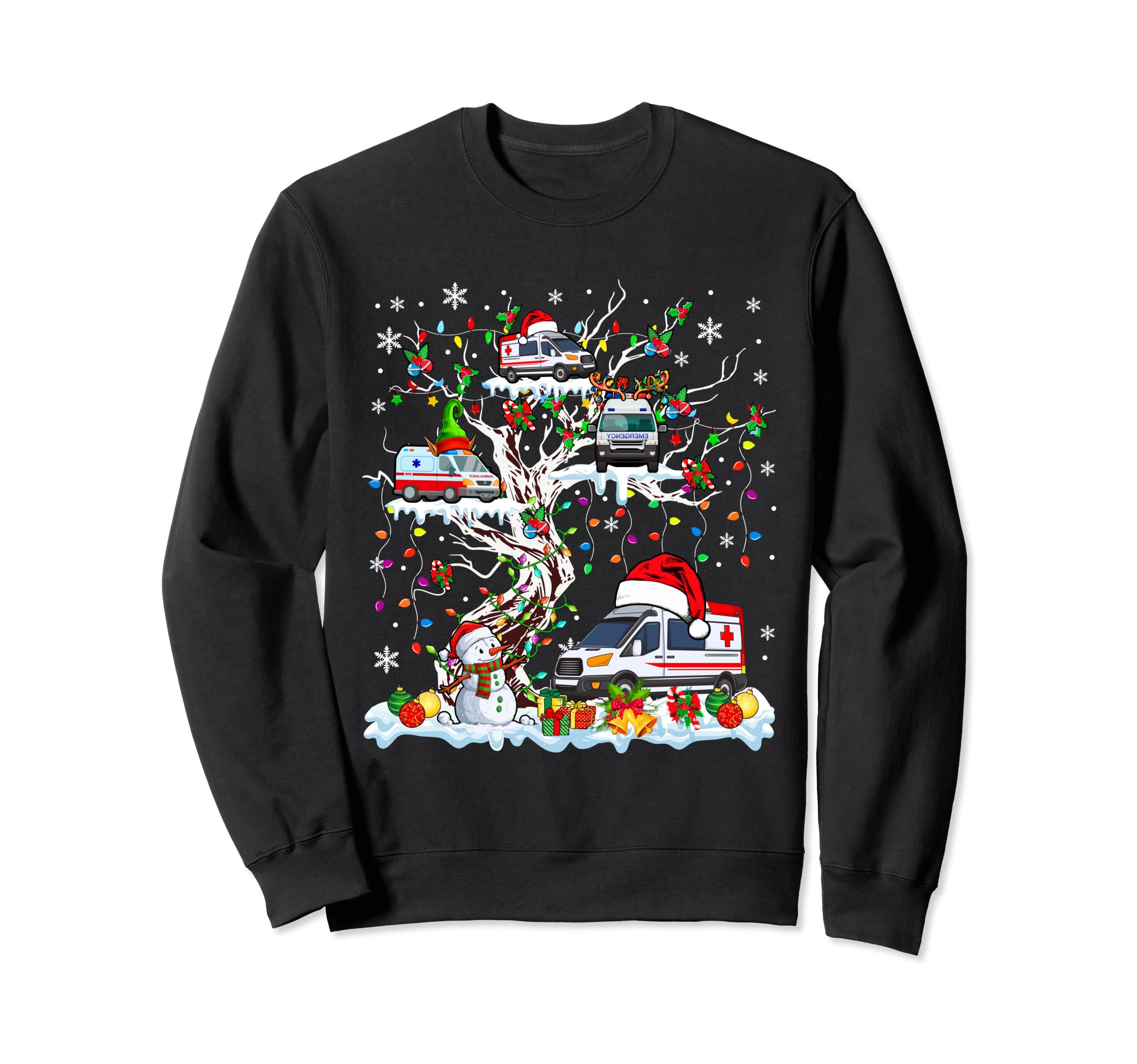 Ambulance Christmas CostumeGroup Santa Reindeer Elf Ambulances On Xmas Tree Medical Sweatshirt