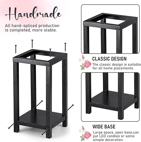 Miniatura 10 de Geelin Juego de 12 faroles de madera para centros de mesa de boda para mesas, farol decorativo de madera, portavelas, decoración rústica de boda