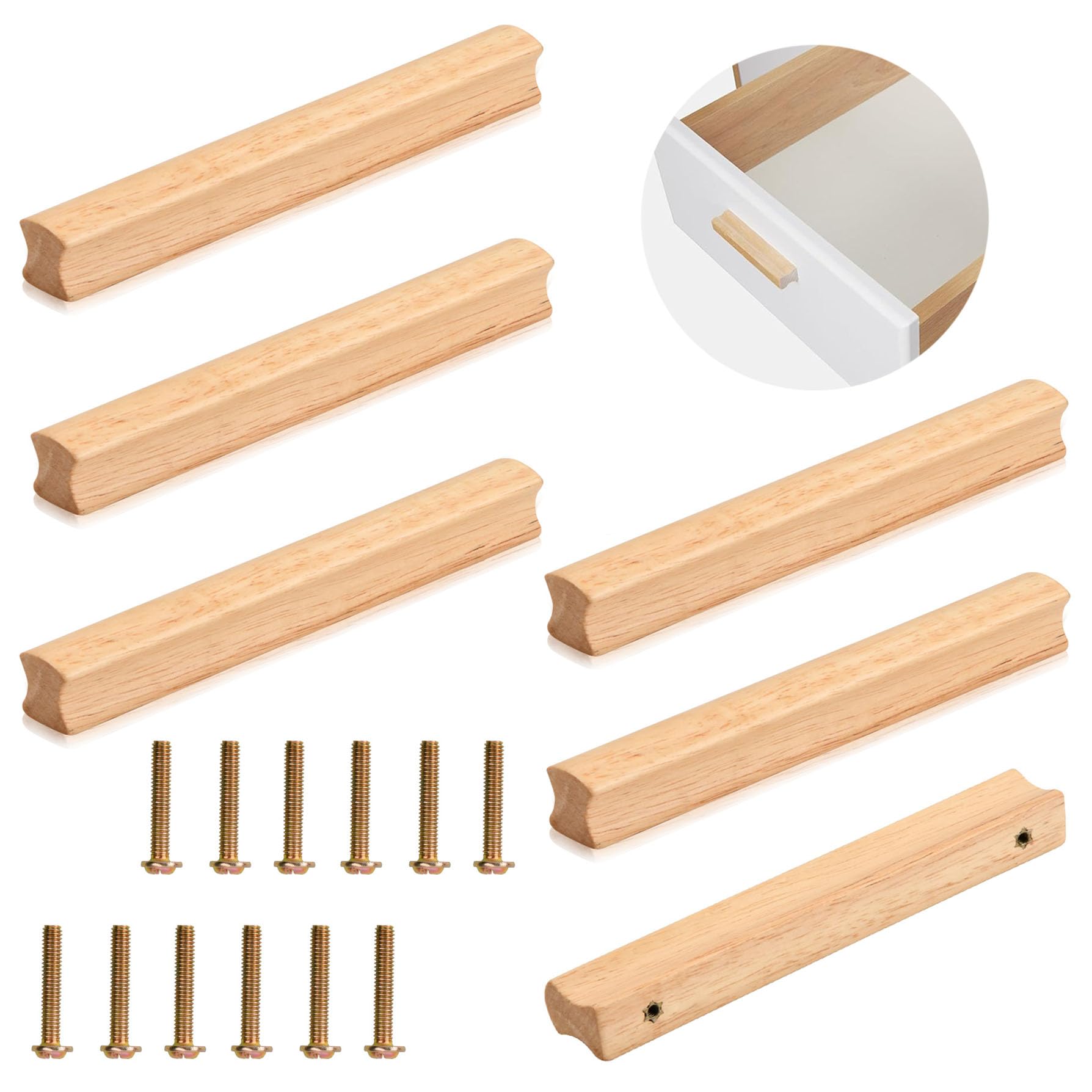 qhklew 6 Pcs Wooden Drawer Pulls Cabinet Handles, Wooden Cabinet Handles