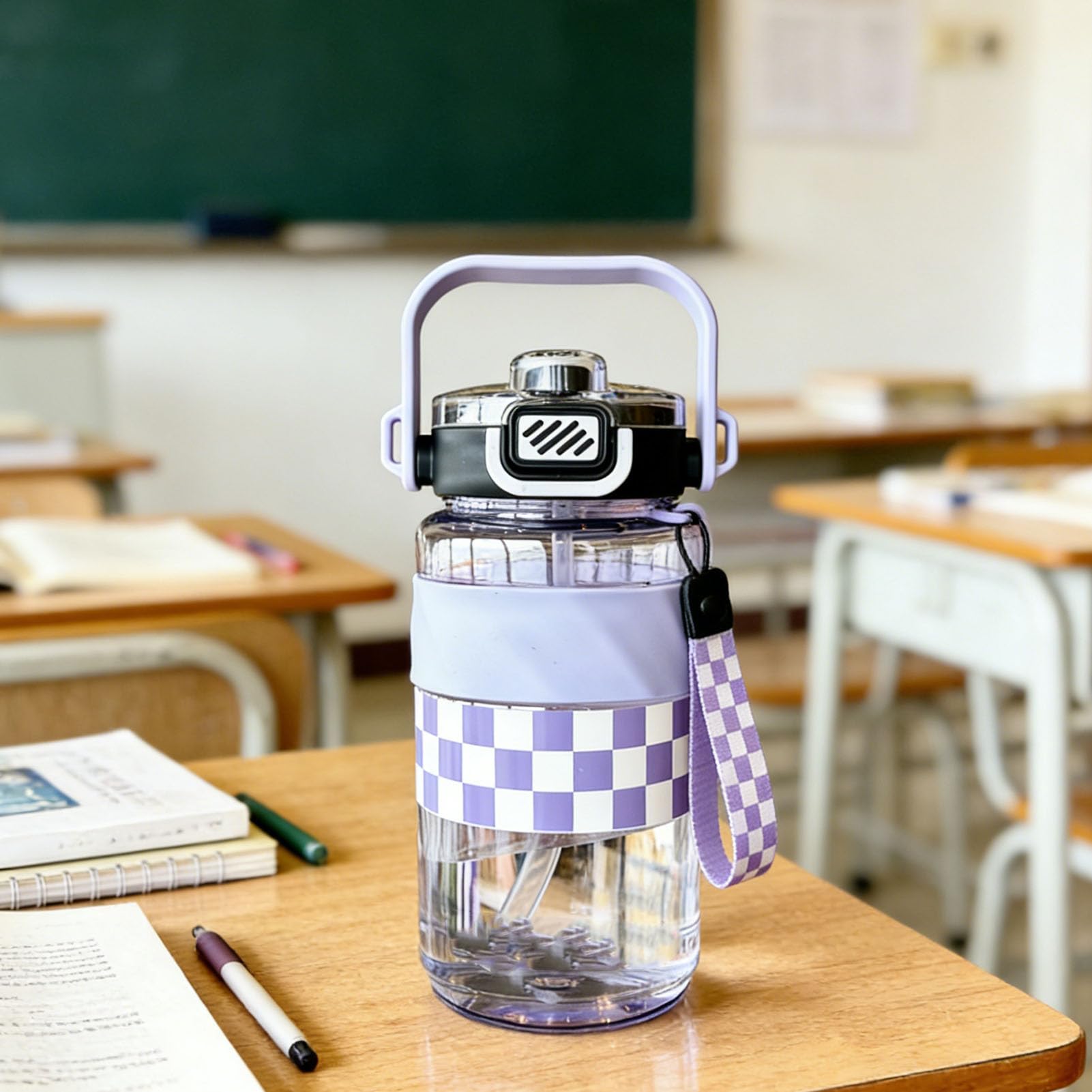 Borraccia Sportiva per PC con Cannuccia e Maniglia per il Trasporto Borraccia Riutilizzabile di Grande capacità 23,5 X 9,5 Cm Leggera per Palestra, Scuola, Utenti di Fitness all'aperto