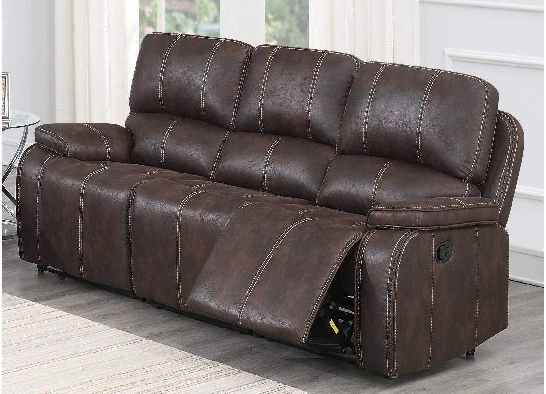 Marseilles 3 Pieces Reclining Sofa Set in Chocolate Leather-Like Fabric