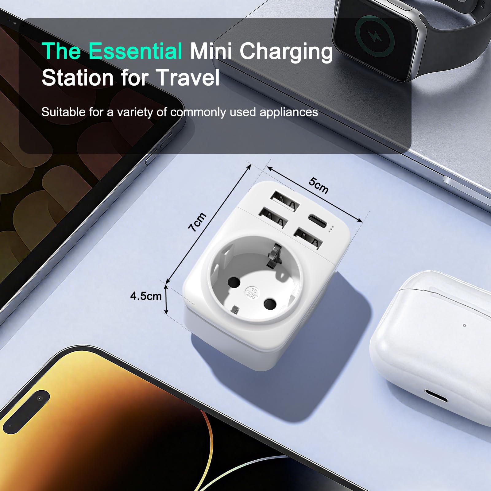 Hoppac Adaptateur Prise Anglaise 5 en 1 Type G avec 3 USB A et 1 USB C pour Irlande, Hong Kong, Singapour
