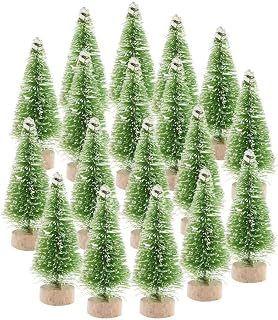 12Pcs Mini Sisal Trees with Wood Base Artificial Christmas Pine Trees Bottle Brush Trees for Winter Snow Miniature Scenes DIY Christmas Crafts Xmas Holiday Home Desk Tabletop Decor