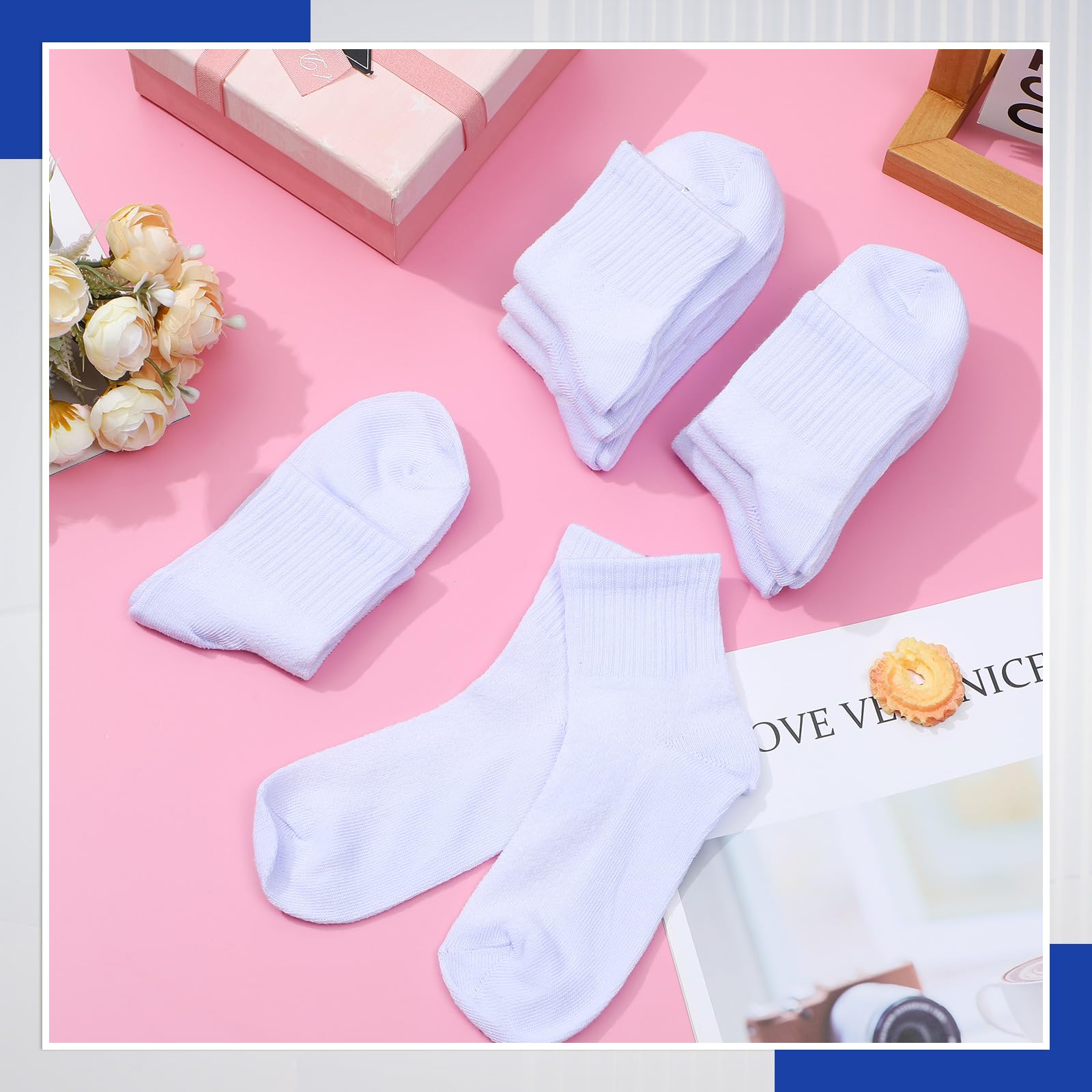 Ramede 100 pares de calcetines para niños acolchados al tobillo suaves y acanalados para niñas