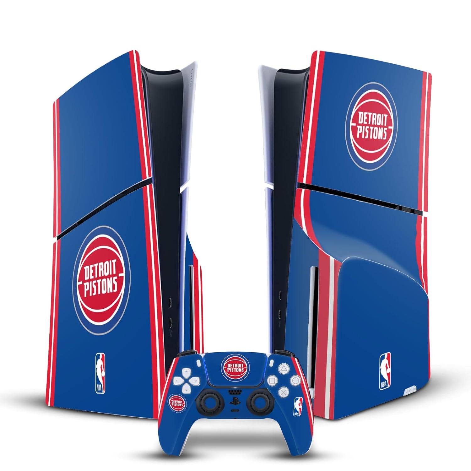Head Case Designs Officially Licensed NBA Blue Design Detroit Pistons Logo Vinyl Sticker Gaming Skin Decal Cover Compatible With Sony PlayStation 5 PS5 Slim Disc Edition Console & DualSense Controller