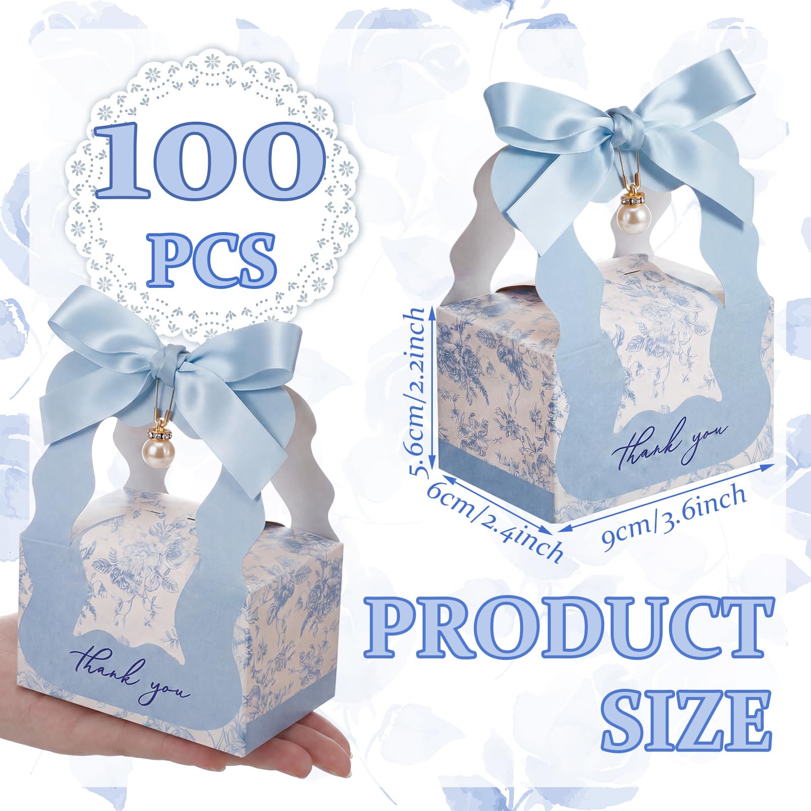 ForraFun 100 Sets Blumen Hochzeit Gastgeschenke Boxen mit Perlenanhänger Schleife Band Floral Hochzeit Party Süßigkeiten Boxen Brautgeschenk für Gäste Brautparty Geburtstag Party Jahrestag Supplies