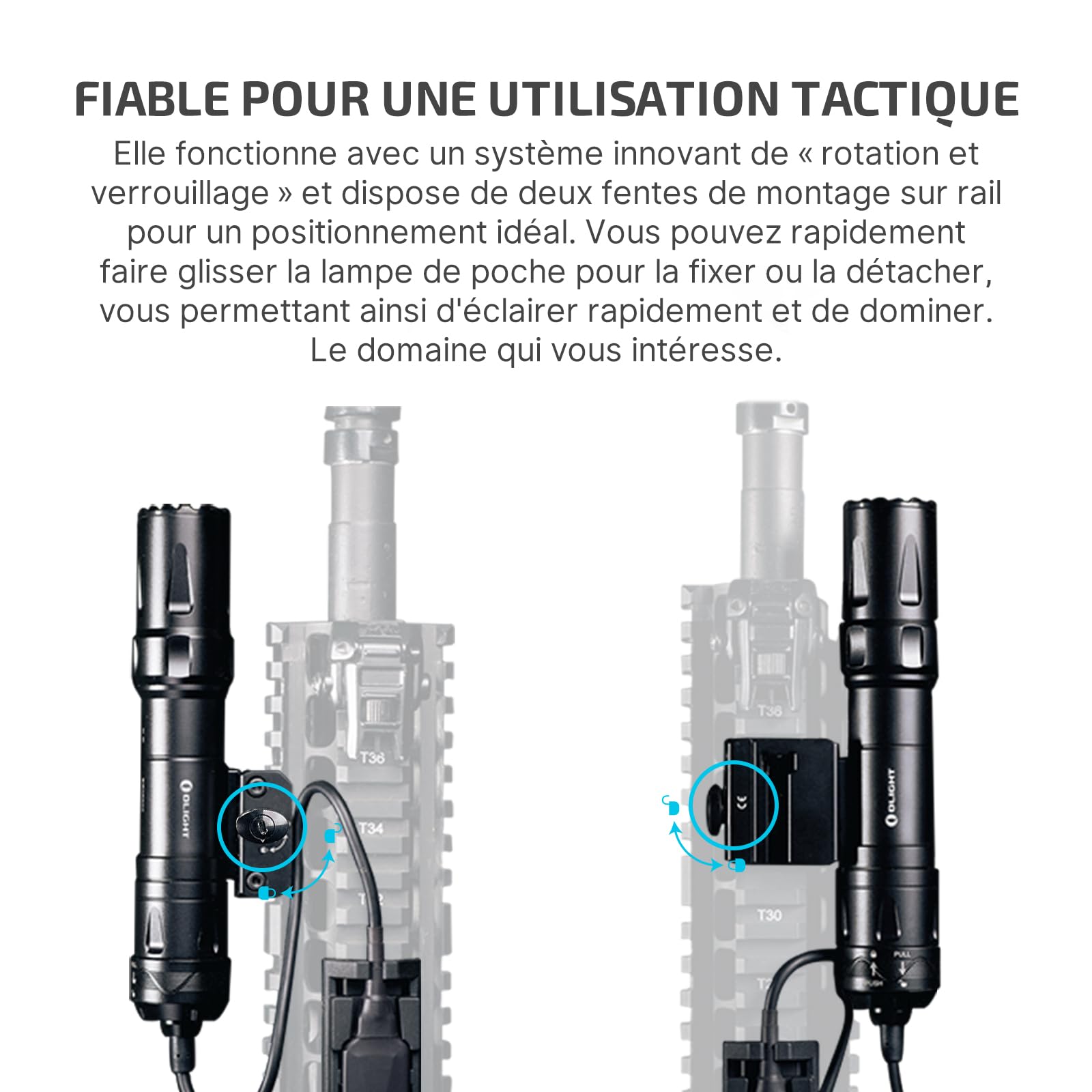 OLIGHT Odin Lampe Tactique Puissante Charguer Aimanté Fonction de Verrouillage Ultra-rapide 2000 LM 300M Compatible avec M-LOK, Picatinny et KeyMod pour Chasse,Recherche