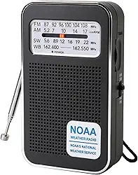 Rádio de bolso com 4 faixas AM FM SW WB com bateria recarregável, rádios transistores portáteis operados por bateria, rádio de emergência meteorológica NOAA, chip DSP excelente recepção e conector de