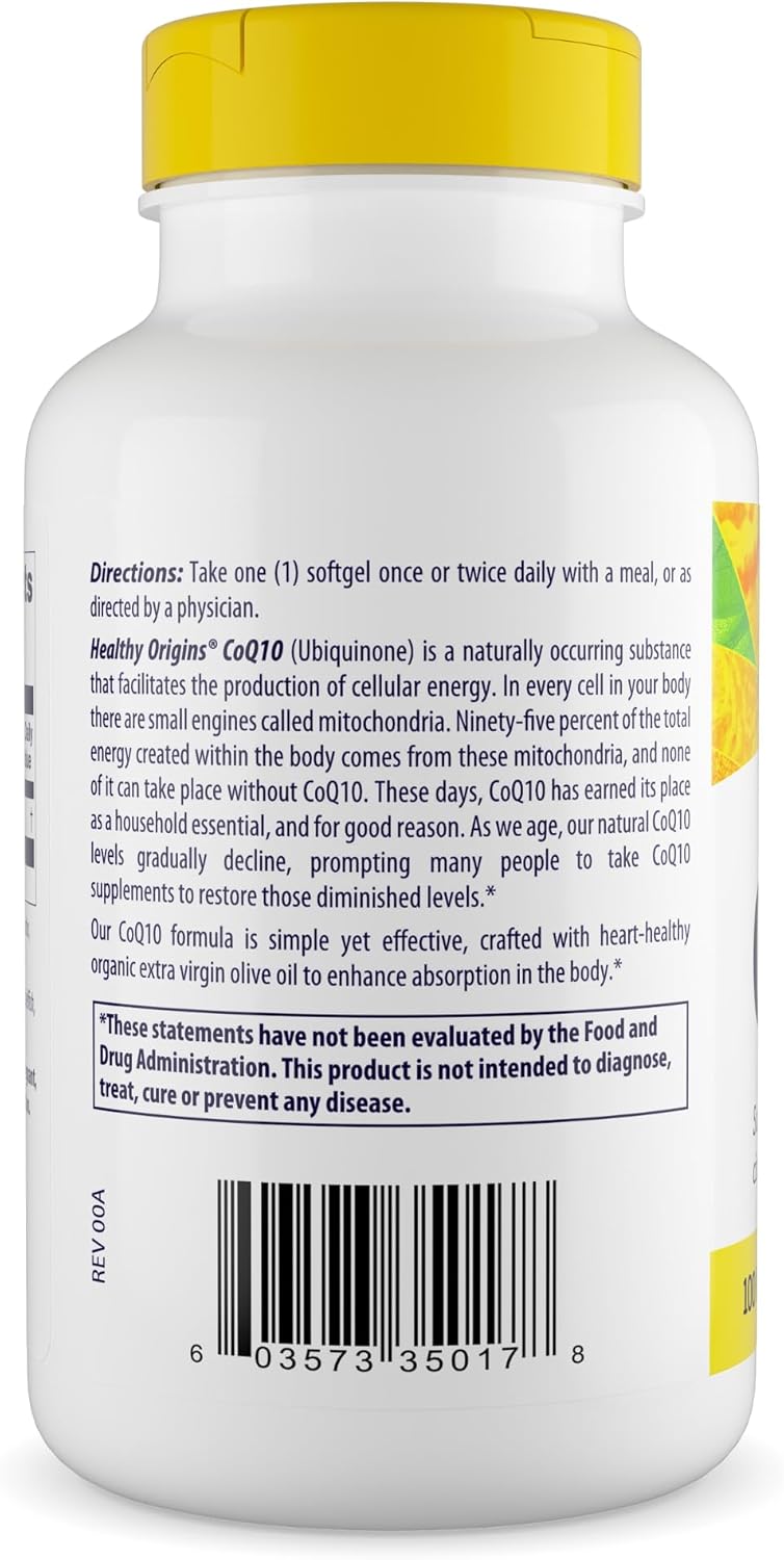 Healthy Origins® CoQ10 100 mg – Natural Trans-Isomer Ubiquinone – Yeast Fermented, Supports Heart Health & Cellular Energy – Non-GMO 300 Softgels - Image 2