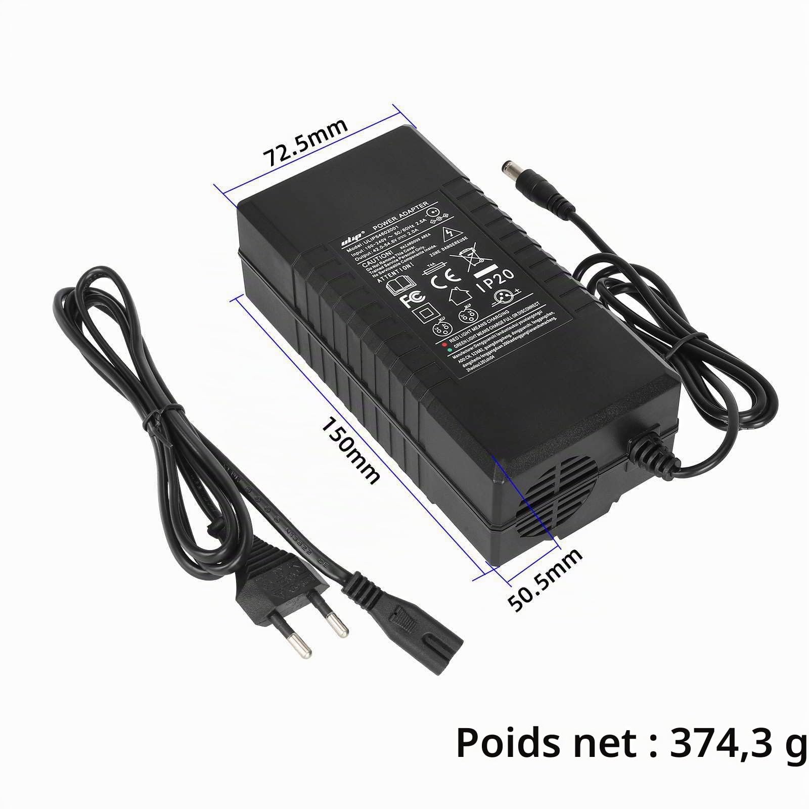 Chargeur 54,6 V 2 A pour Kukirin G2/G2 MAX, Joyor S5, Y8-S, trottinette électrique, chargeur 42 V 2 A pour Xiaomi M365/Segway Ninebot F2 Pro D, E3 Pro D, Max G30/G2 de remplacement avec