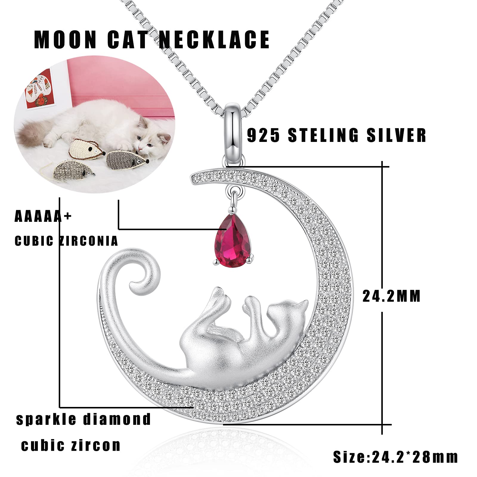 jiamiaoi Collana Gatto in Argento Sterling s925 Placcato Oro Bianco 18K per Donna