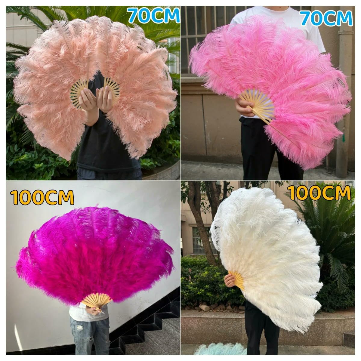 Naturfarbener, hellblauer Straußenfederfächer, 70 cm, faltbar, für die Hand, geeignet für Burlesque, Tanz, Hochzeiten und Bühnenauftritte – rotbraun – 70 cm, für Linkshände