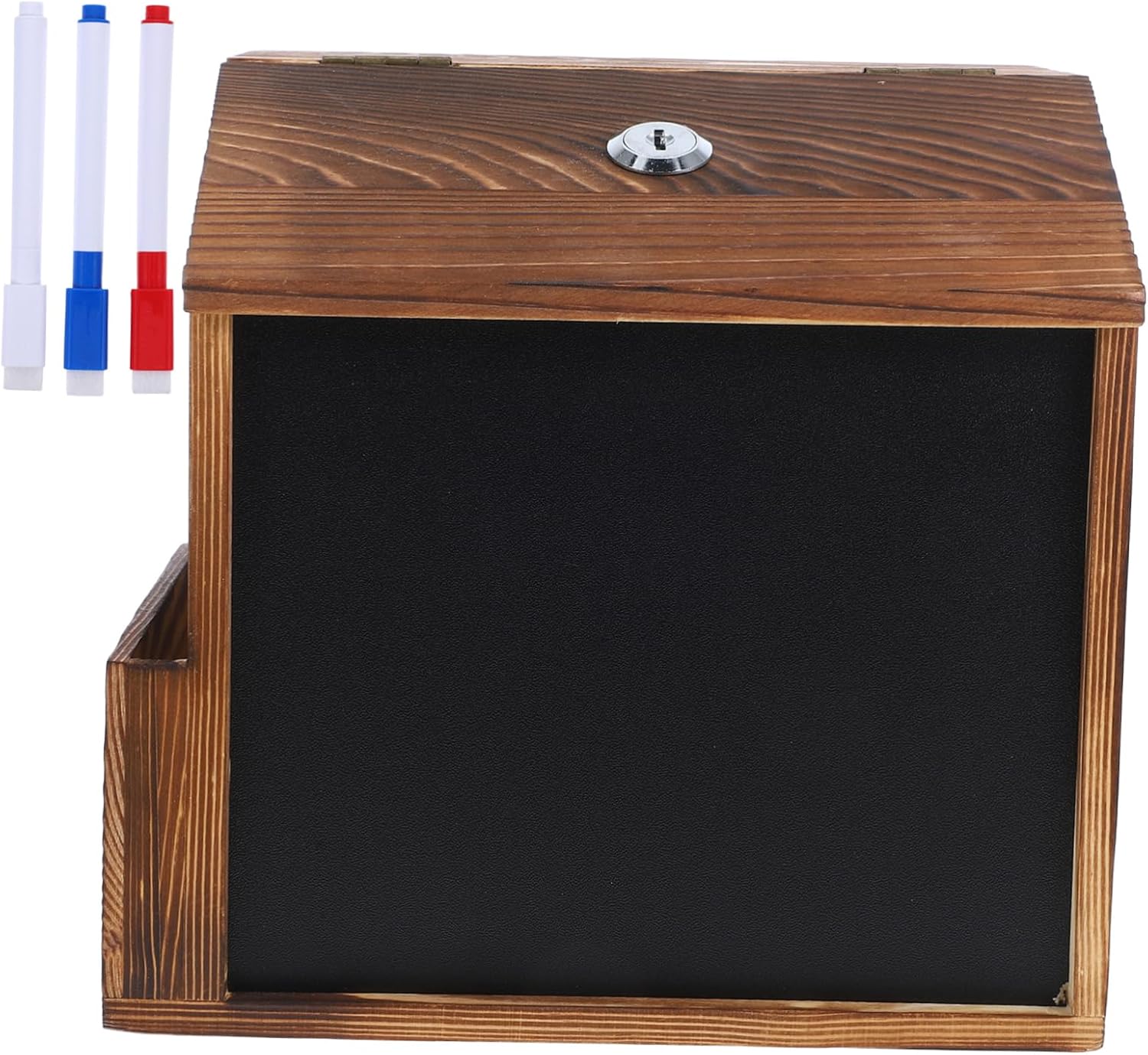 Lurrose Retro Wooden Mailbox Wall Mount Locking Mailbox Vintage Style Multi-use Suggestion Box for Office School