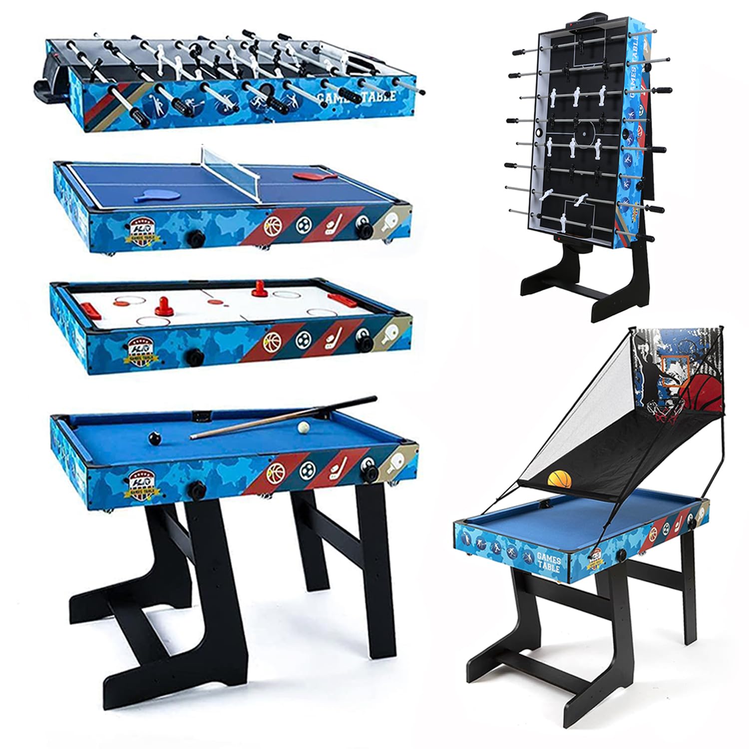 Tavolo Da Gioco 5 In 1 Per Bambini - Biliardino, Ping Pong, Hockey, Biliardo E Basket - Foto 2
