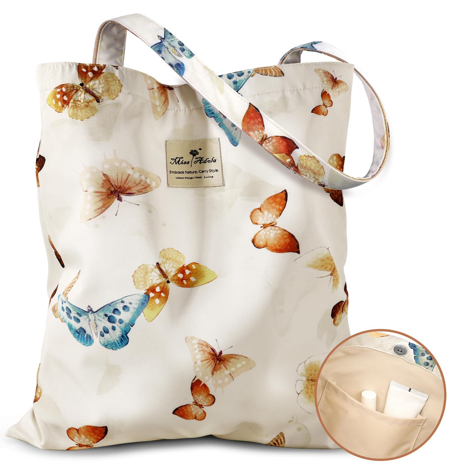 Miss Adola Aesthetic Cotton Tote Bag for Women - Reusable Shoulder Bag with Buckle Fabric Bag for Gym, Travel, Work