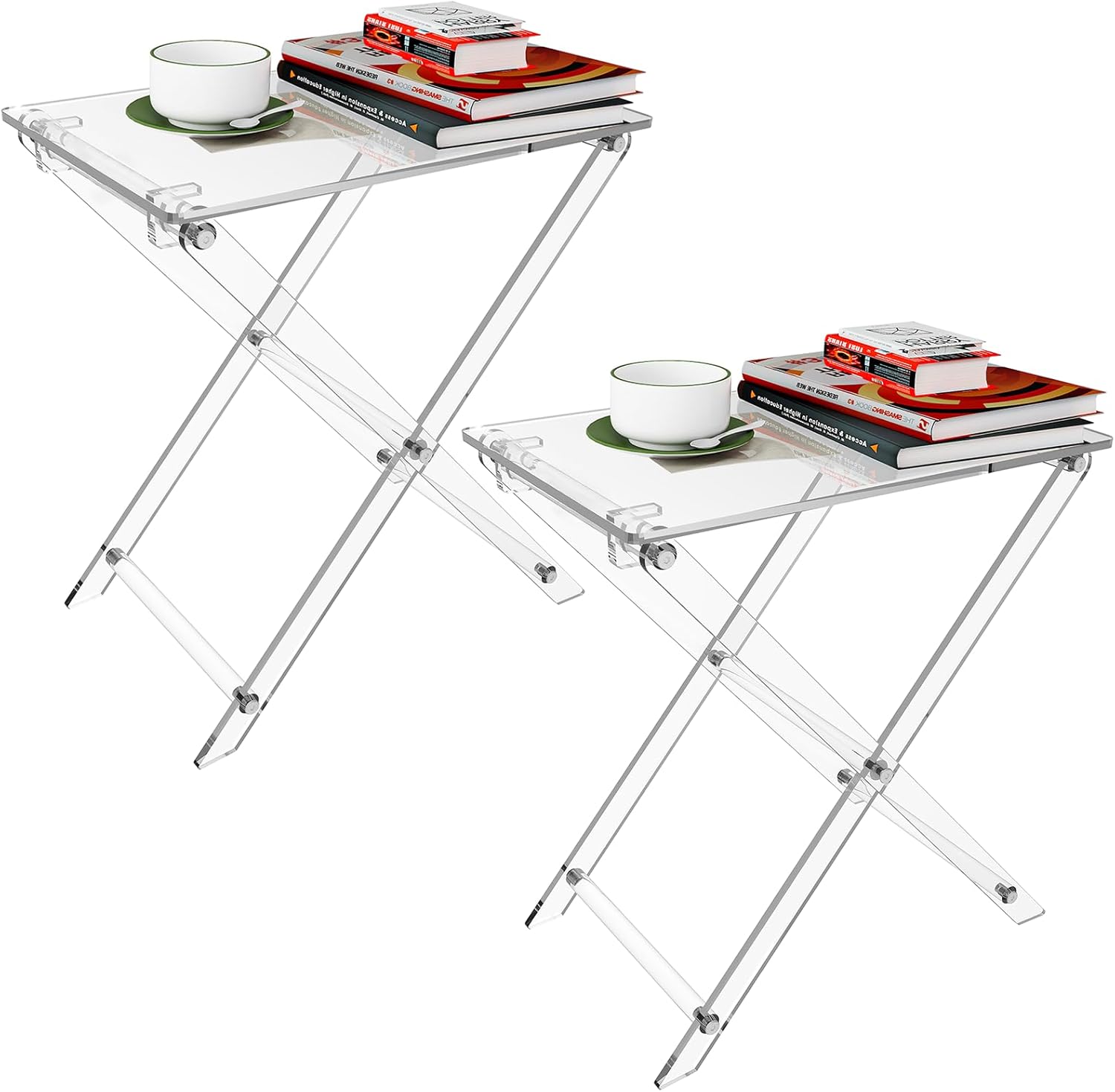 Acrylic Folding TV Tray Table - 23" High Acrylic Table, Foldable Desks for Small Spaces, Living Room, Bed Room, TV Dinner Table with Easy Assembly, 2PCS Transparent Rectangle Acrylic Tray