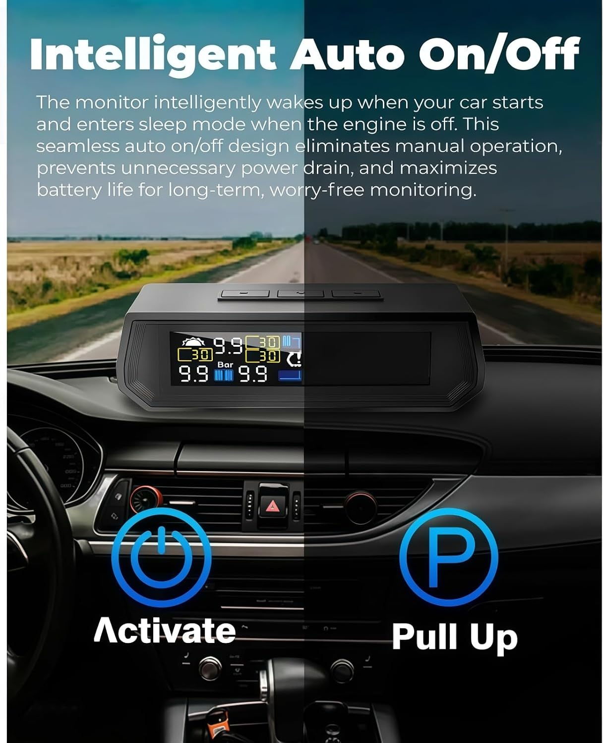 Tire Pressure Monitoring System,TPMS with Solar and USB Charging Color LCD Display, Voice Prompts, 6 Alarm Modes, 0-87 PSI Range (4 Tire Sensors)