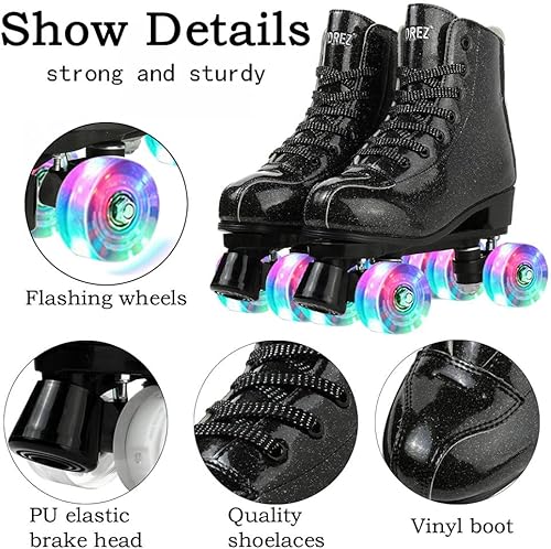 Miniatura 3 de Patines de ruedas para hombres y mujeres, patines con luz brillante para principiantes, para exteriores e interiores, patines de alta con cuatro
