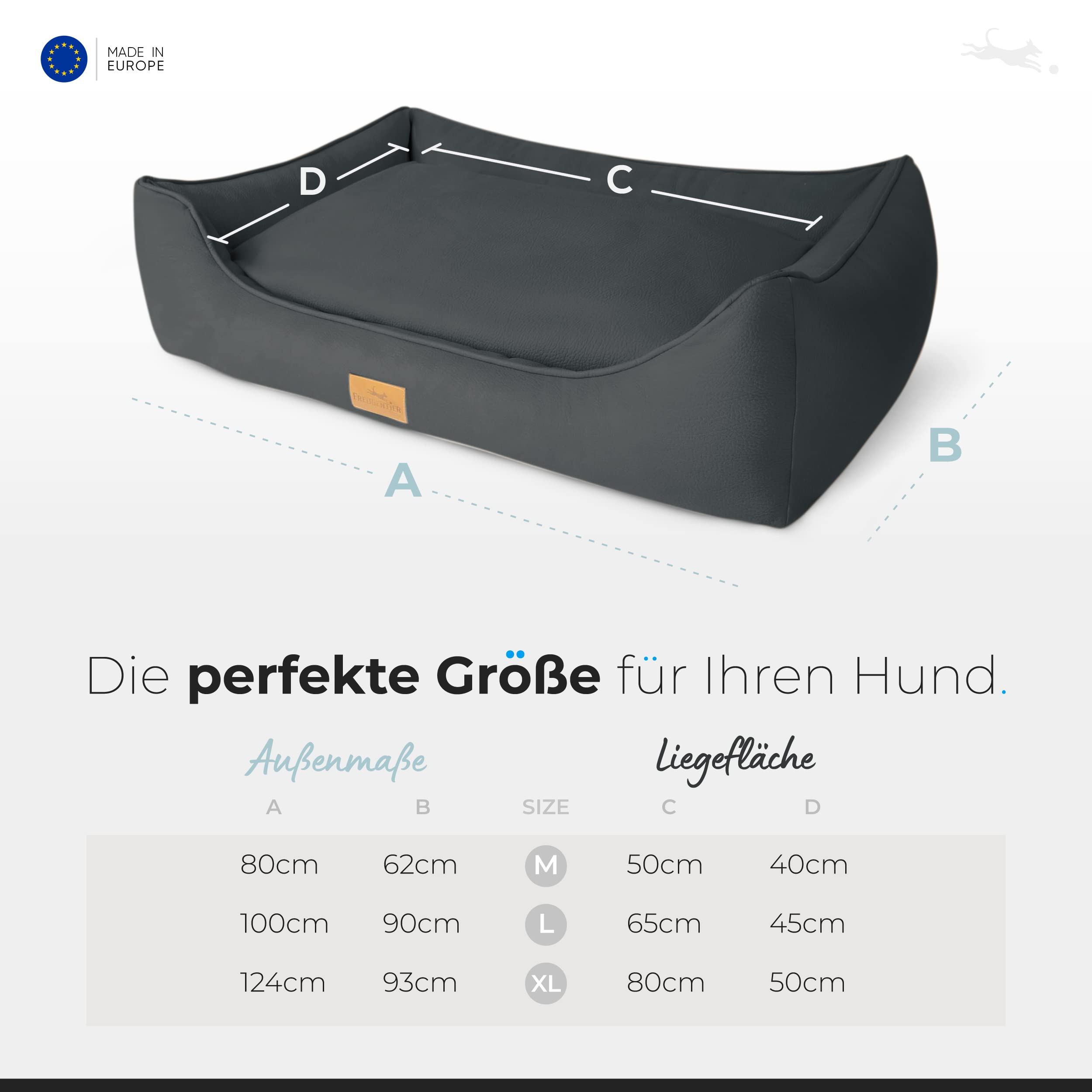 FREUDENTIER Orthopädisches Hundebett, Waschbar, Herausnehmbares Liegekissen | Ergonomischer Hundekorb gelenkschonend mit Memory-Foam-Flocken - Hundesofa für kleine, mittelgrosse & grosse Hunde