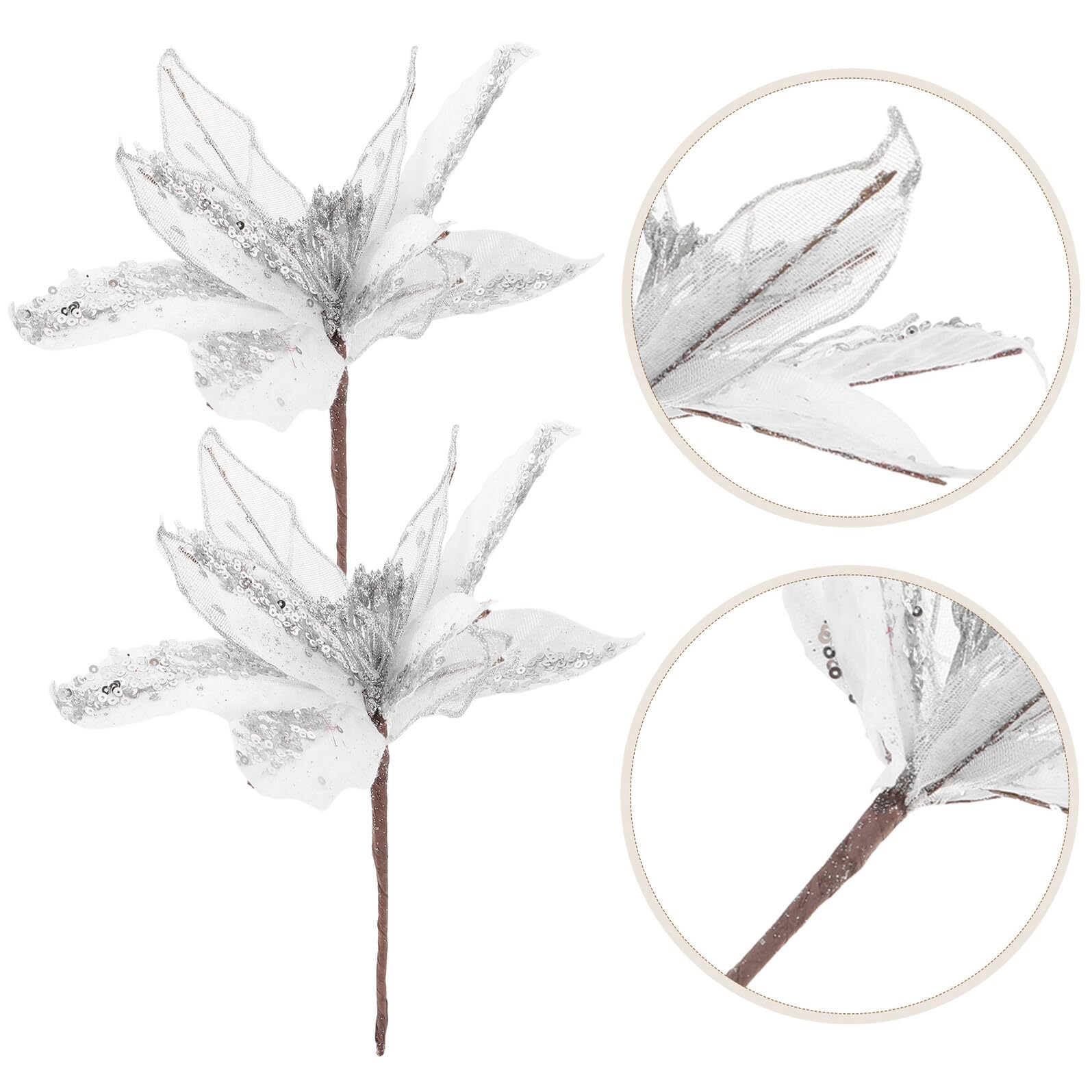 6 Stück Silber Glitzer Weihnachtsstern Handgefertigte Künstliche Weihnachtsblumen für Baumdekoration Festlicher Poinsettia Strauß Vielseitig für Innen Außen und