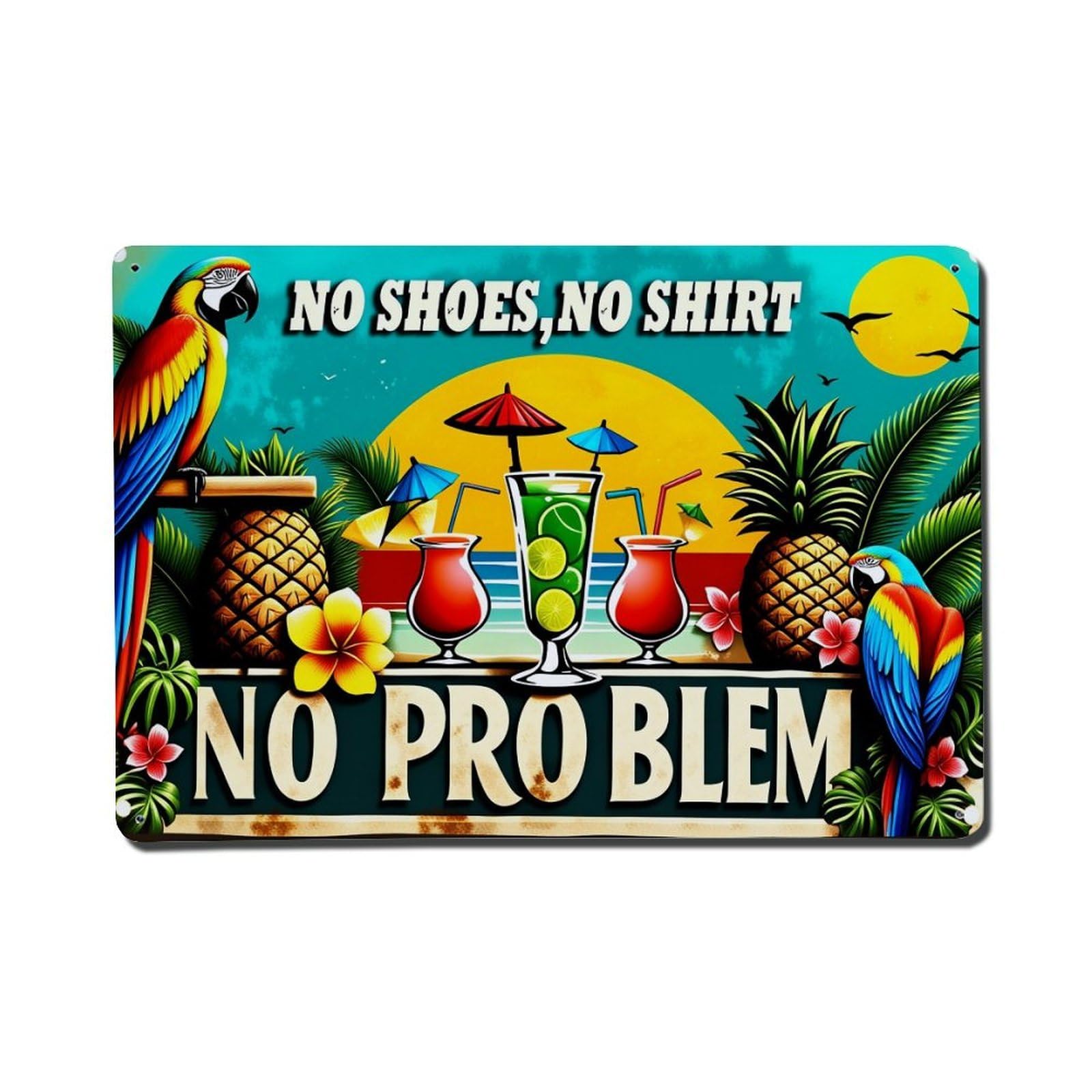 Tropical Beach Cocktail Parrot Pineapple Tin Sign Vintage Metal Poster, Home Bar Garage Man Cave Cafe Indoor & Outdoor Wall Decoration 8x12Inches