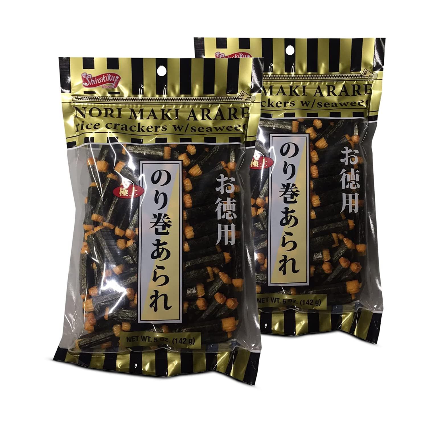 Japanese Shirakiku Nori Maki Arare Rice Crackers With Seaweed Snack 3oz (Pack of 2)