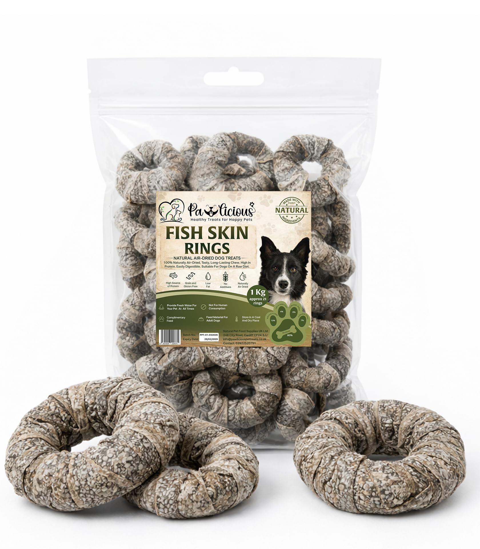 Pawlicious 1Kg Cod Fish Skin Ring for Dog Treats, (Approx 21 rings) Fish Donuts, Healthy & Natural Treat for Dogs, Air Dried Hypoallergenic Grain Free, Low Fat & High Protein Dog Chews,