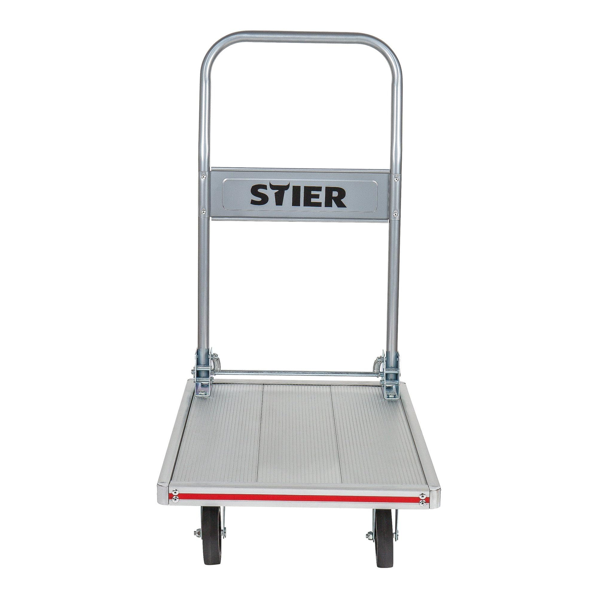STIER Plattformwagen, Aluminium, Transportwagen, Klappbar, Tragkraft 150 kg, Ladefläche 680 x 415 mm, Klappwagen aus Aluminium, Kantenschutz, Transporthilfe mit Lenkrollen