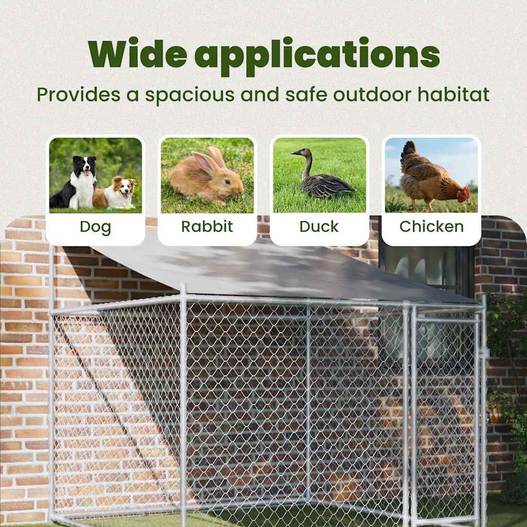 vidaXL Galvanized Steel Dog Cage with Roof - Outdoor Kennel for Exercise/Training, Lockable Door, Mesh Design, Gray - 6.6' Dimensions