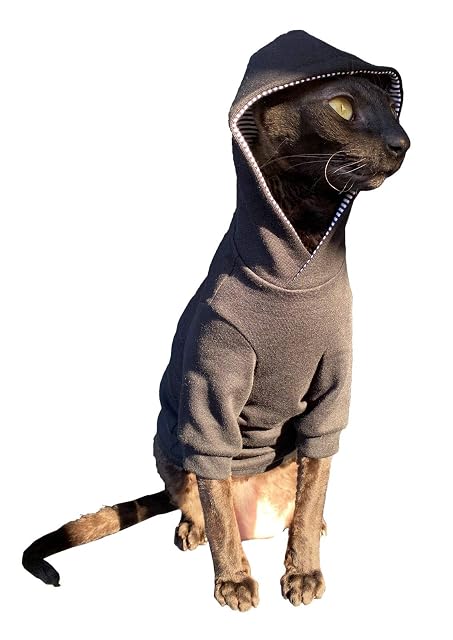 Kotomoda Sphynx - Sudadera con capucha para gato desnudo, color negro