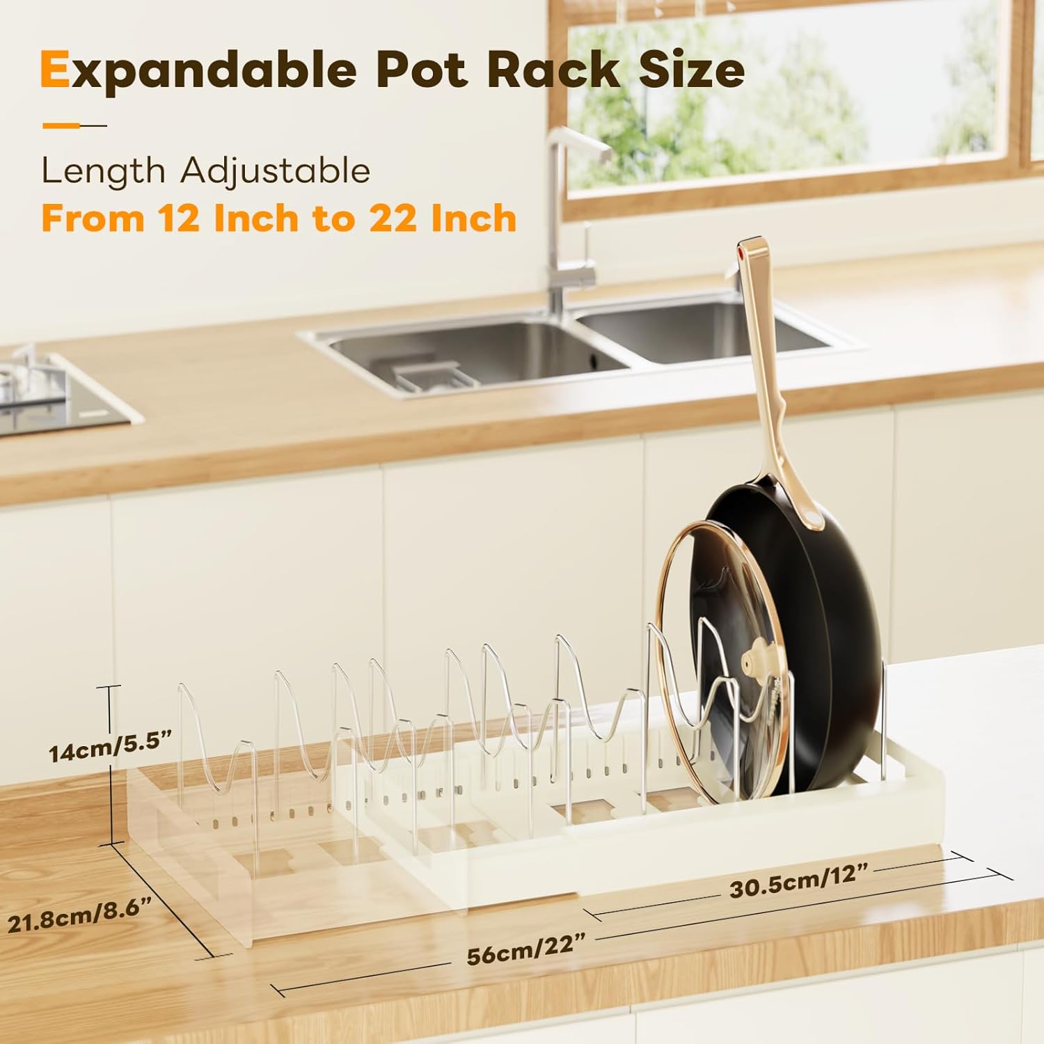 Pots and Pans Organizer Under Cabinet - Pot Lid Holder, Expandable Pan Organizer for Cabinet, Pot Rack with 10 Adjustable Compartments for Kitchen Cabinet, Frying Rack, Lid, Cookware,1 Pcs - Image 2