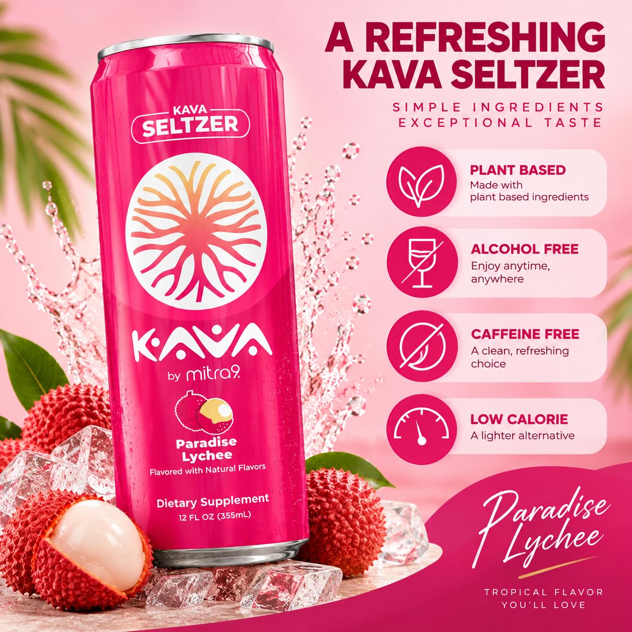 Mitra9 Paradise Lychee Kava Seltzer, 4-Pack, 500mg Kava Root, 12 fl oz Cans — Amazon image 5