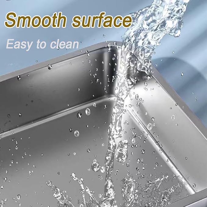 Cleaning up after your cat has never been easier with this stainless steel litter box. The non-stick surface is easy to wipe down with warm water, preventing odors from lingering. The splash-proof design of this metal kitty litter pan adds an extra layer of convenience, making it a must-have for cat owners looking for a durable and functional litter box. Description by ChatGPT.