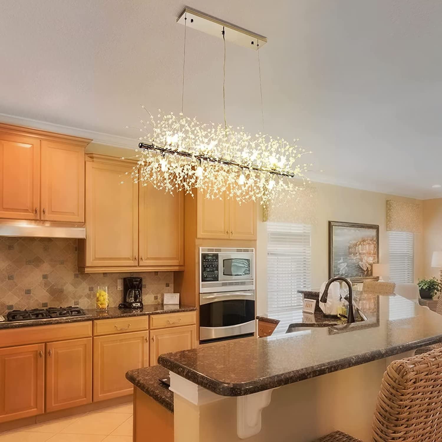 Araña de cristal moderna, araña de plata de 12 luces para comedor, araña para salón cocina dormitorio 92cm largo