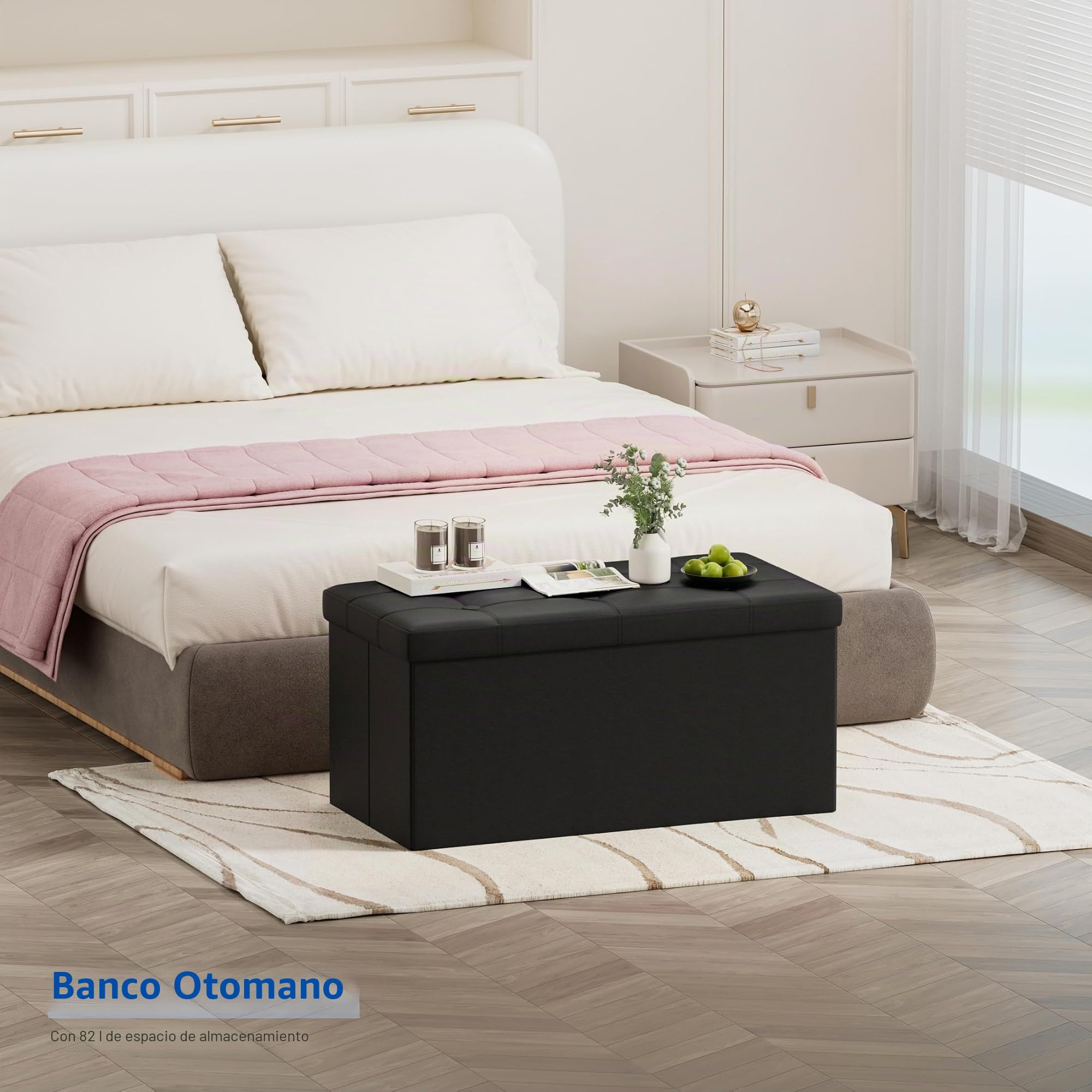 BRIAN & DANY Baúl Puff Taburete para almacenaje Plegable Ottoman, Negro, 76 x 38 x 38 cm
