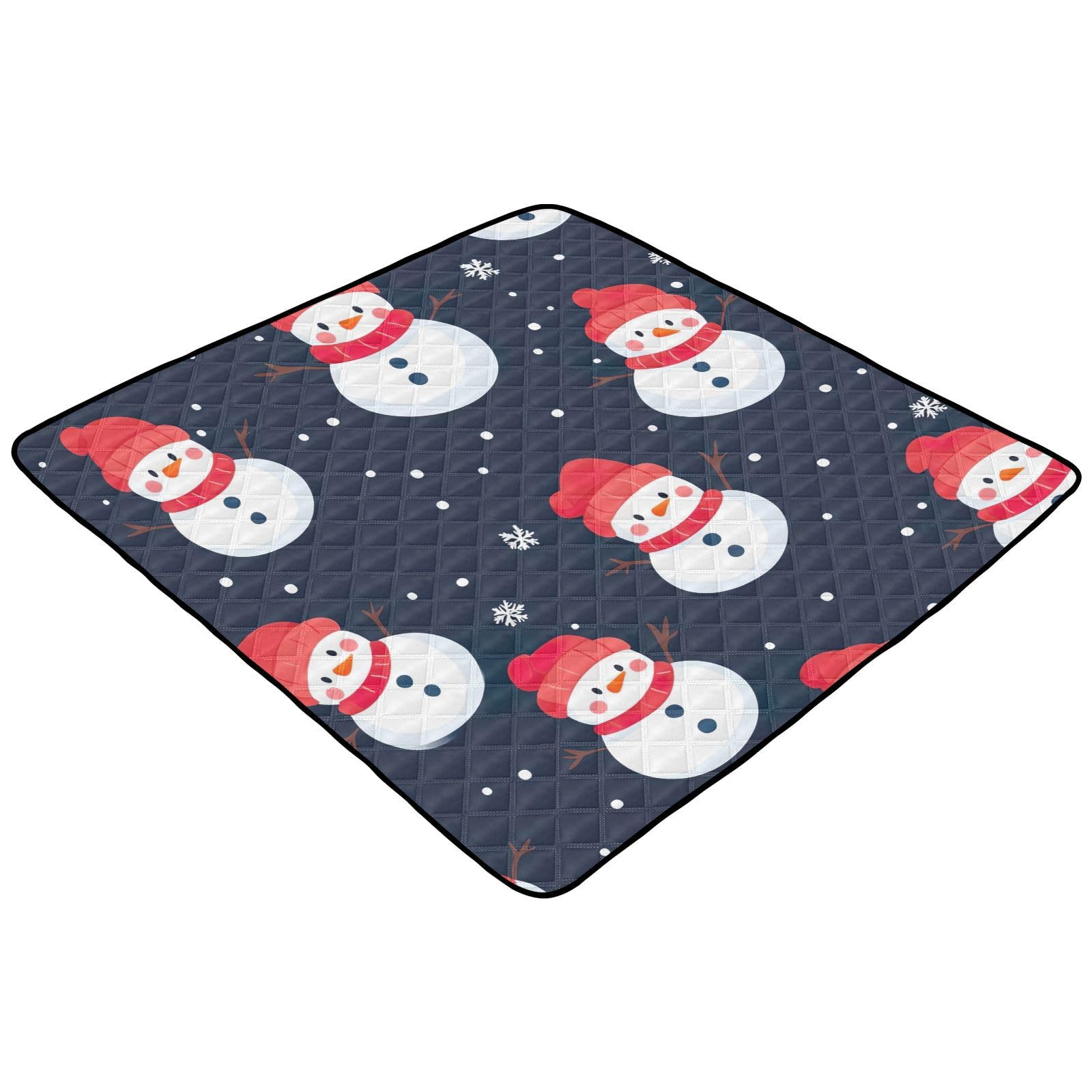 BOESI Doodle Cute Snowman Pattern Baby Play Mat, 50“ X 50” Washable Folding Crawling Mat, Baby Floor Mat, Soft, Thick, Non-Slip