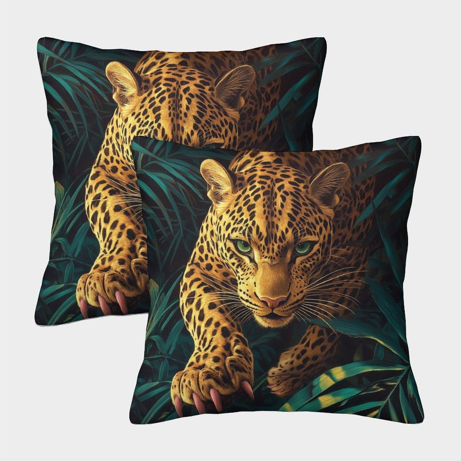 kaiyun 2 Pack Golden Leopard-Green Jungle Pillow Case 40x40cm Throw Pillow Case,Modern Decoration Pattern for Terrace Sofa Bedroom Indoor Outdoor Party