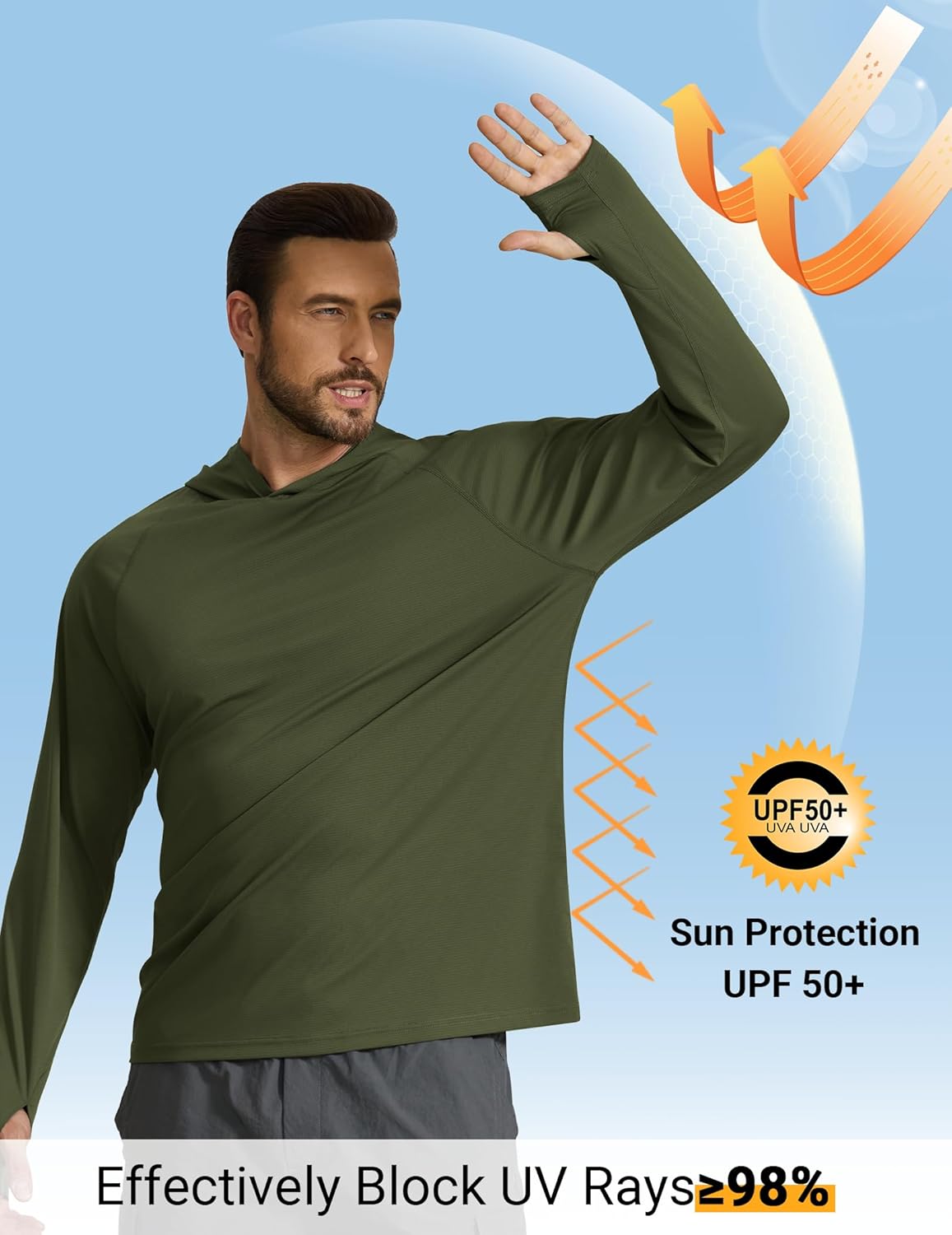 COOFANDY Men's SPF 50+ Sun Shirts Long Sleeve Rash Guard Thin Summer Hoodie Sun Protection Fishing Shirt with Thumbhole - Image 3