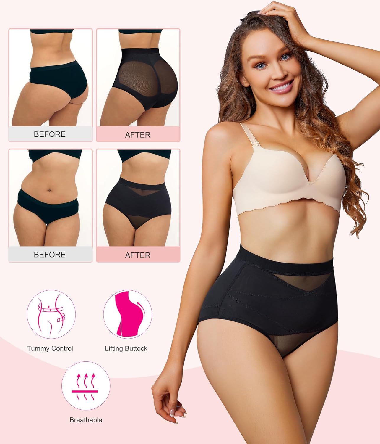 Nebility 2 Piece Tummy Control Shapewear Butt Lifting Underwear for Women Lower Belly Waist Trainer Seamless Faja Body Shaper - Image 4