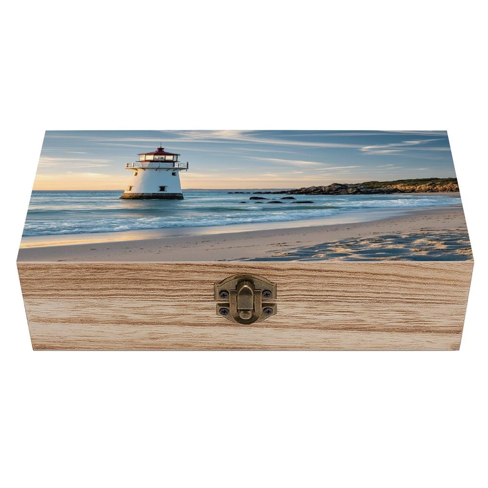LZQPOEAS Beach Lighthouse Wooden Box Storage Space to Organize Jewelry in A Beautiful Small Storage Box Decorative Card Boxes Memory Treasure Boxes for Crafts And Photo Storage